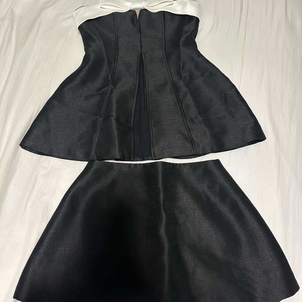 Elegant Black and White Strapless Top and Botton Skirt